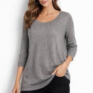 New York & Company Gray 3/4 Sleeve Scoop Neck Metallic Small Sweater